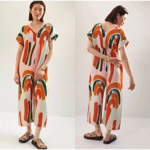 Bel Kazan Anthropologie Odine Arches Jumpsuit Abstract Colorful Crème Brulee XS